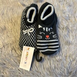 Joyspun‎ Cat Slipper Socks Womens Shoe Size 4-10 Black Grey Fuzzy Lightweight